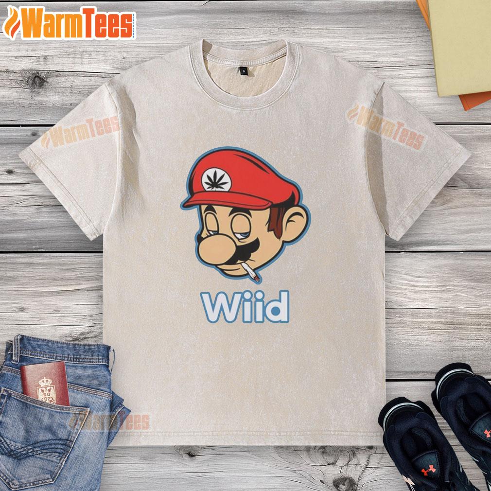 Awesome Mario Bros Wii'd Smoking Washed T-Shirt featuring vibrant graphics and a relaxed fit, perfect for gaming fans.