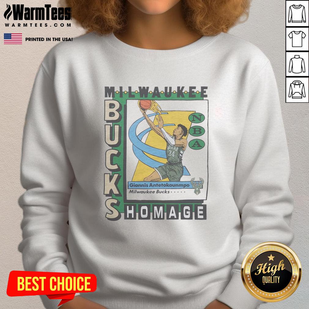 Awesome Milwaukee Bucks trading card sweatshirt featuring Giannis Antetokounmpo, perfect for fans and collectors.
