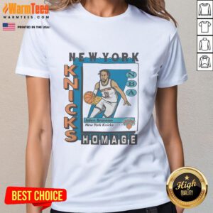 Alt Text: Awesome New York Knicks trading card featuring Jalen Brunson on a stylish ladies tee, perfect for fans.