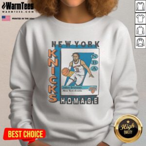 Awesome New York Knicks trading card sweatshirt featuring Jalen Brunson, perfect for fans and collectors.