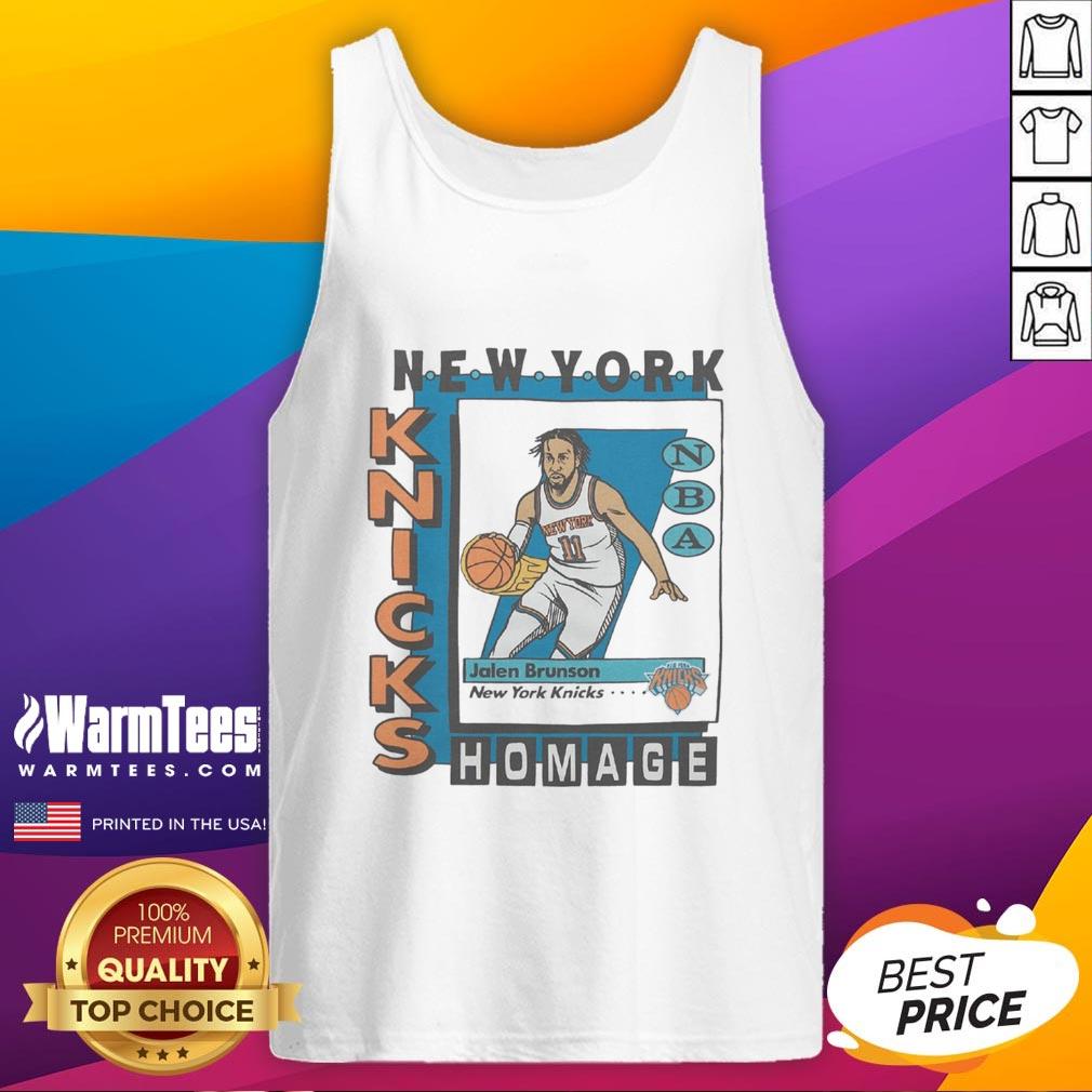 Awesome New York Knicks trading card featuring Jalen Brunson on a stylish tank top for fans and collectors.