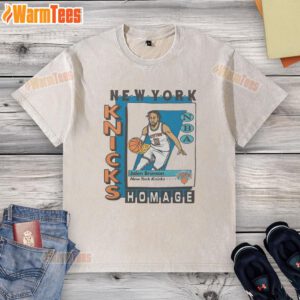 Alt Text: Awesome New York Knicks trading card featuring Jalen Brunson on a stylish washed t-shirt design.