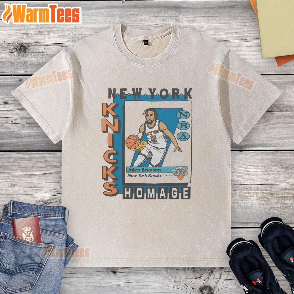 Alt Text: Awesome New York Knicks trading card featuring Jalen Brunson on a stylish washed t-shirt design.