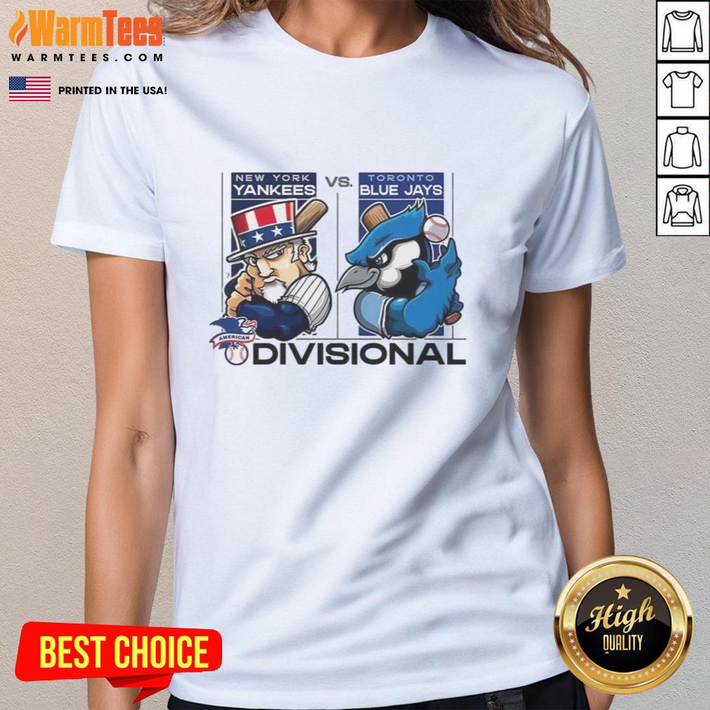 Alt Text: Awesome New York Yankees vs Toronto Blue Jays ALDS 2025 ladies tee featuring team mascots and vibrant design.