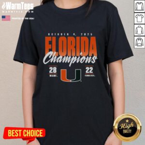 Awesome Miami Hurricanes vs Florida State Seminoles 2025 State Champions score ladies tee, celebrating college football rivalry.