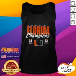 Alt Text: Miami Hurricanes vs. Florida State Seminoles 2025 State Champions score tank top featuring vibrant team colors.