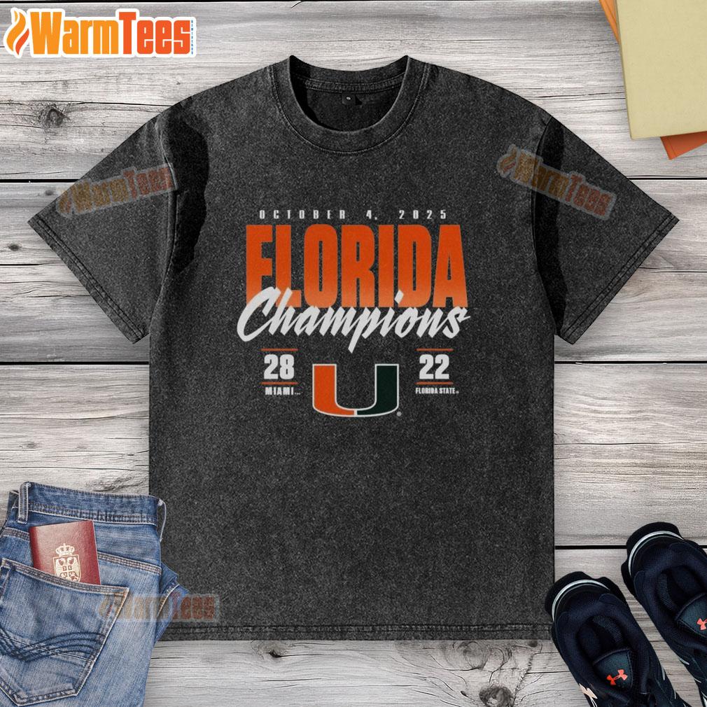 Awesome Miami Hurricanes vs Florida State Seminoles 2025 State Champions Score Washed T-Shirt design for fans.