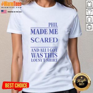 Funny ladies' tee featuring 'Awesome Phil Made Me Gay' slogan, perfect for pride events and LGBTQ+ fashion.