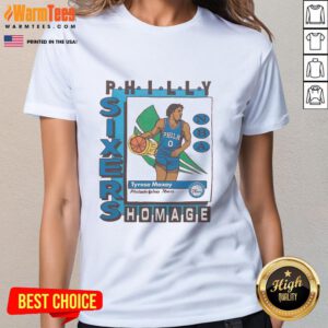 Awesome Philadelphia 76ers Trading Card featuring Tyrese Maxey on a stylish ladies tee, perfect for fans and collectors.