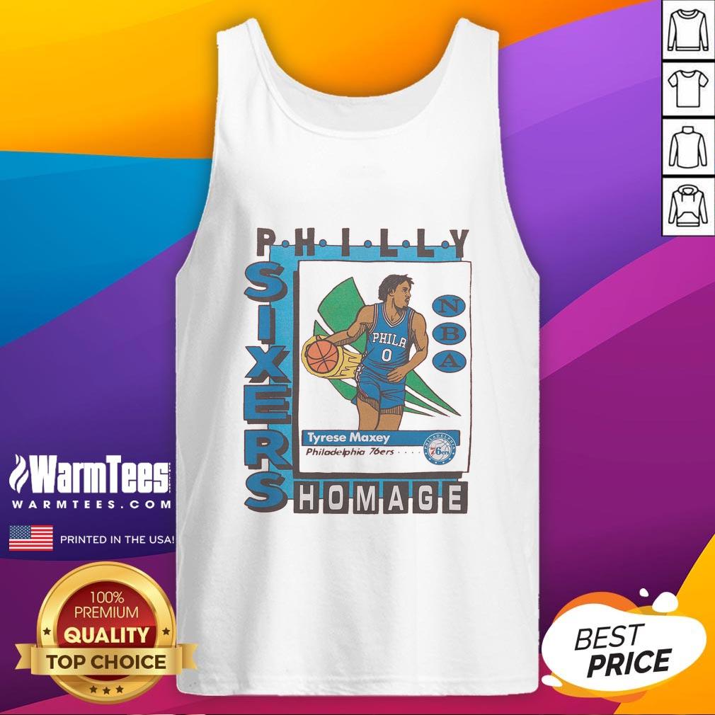 Awesome Philadelphia 76ers trading card featuring Tyrese Maxey on a stylish tank top design.