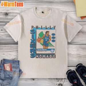 Awesome Philadelphia 76ers trading card featuring Tyrese Maxey on a stylish washed t-shirt design.