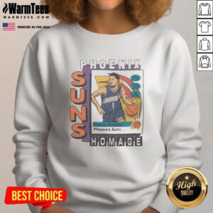 Alt Text: Awesome Phoenix Suns trading card sweatshirt featuring Devin Booker, perfect for fans and collectors alike.