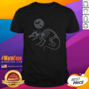 Awesome playing opossum skeleton under the moon with bats Halloween T-shirt design for spooky festivities.