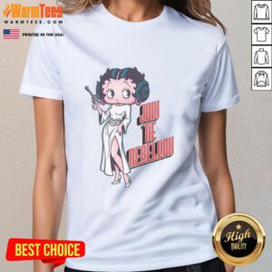 Alt Text: Awesome Rebel Pinup retro cartoon princess parody ladies tee showcasing bold graphics and vibrant colors.