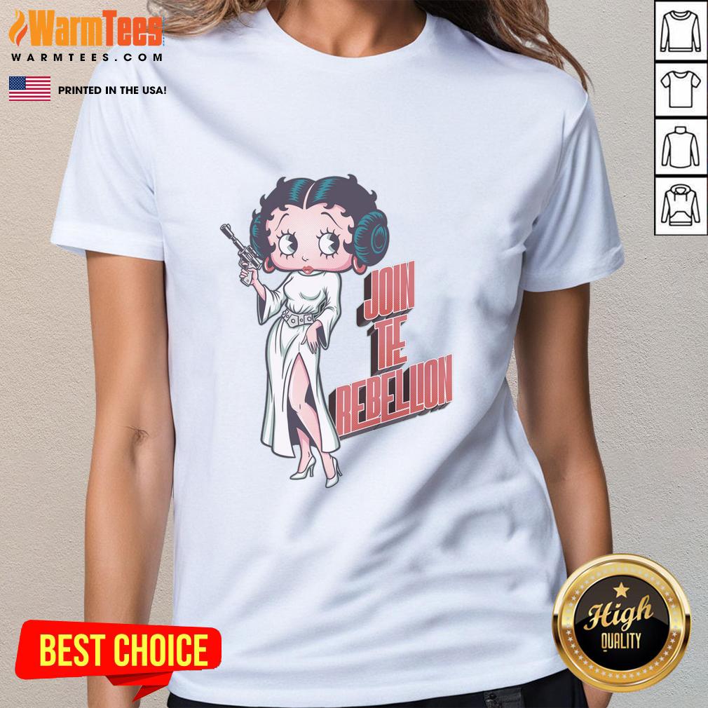 Alt Text: Awesome Rebel Pinup retro cartoon princess parody ladies tee showcasing bold graphics and vibrant colors.