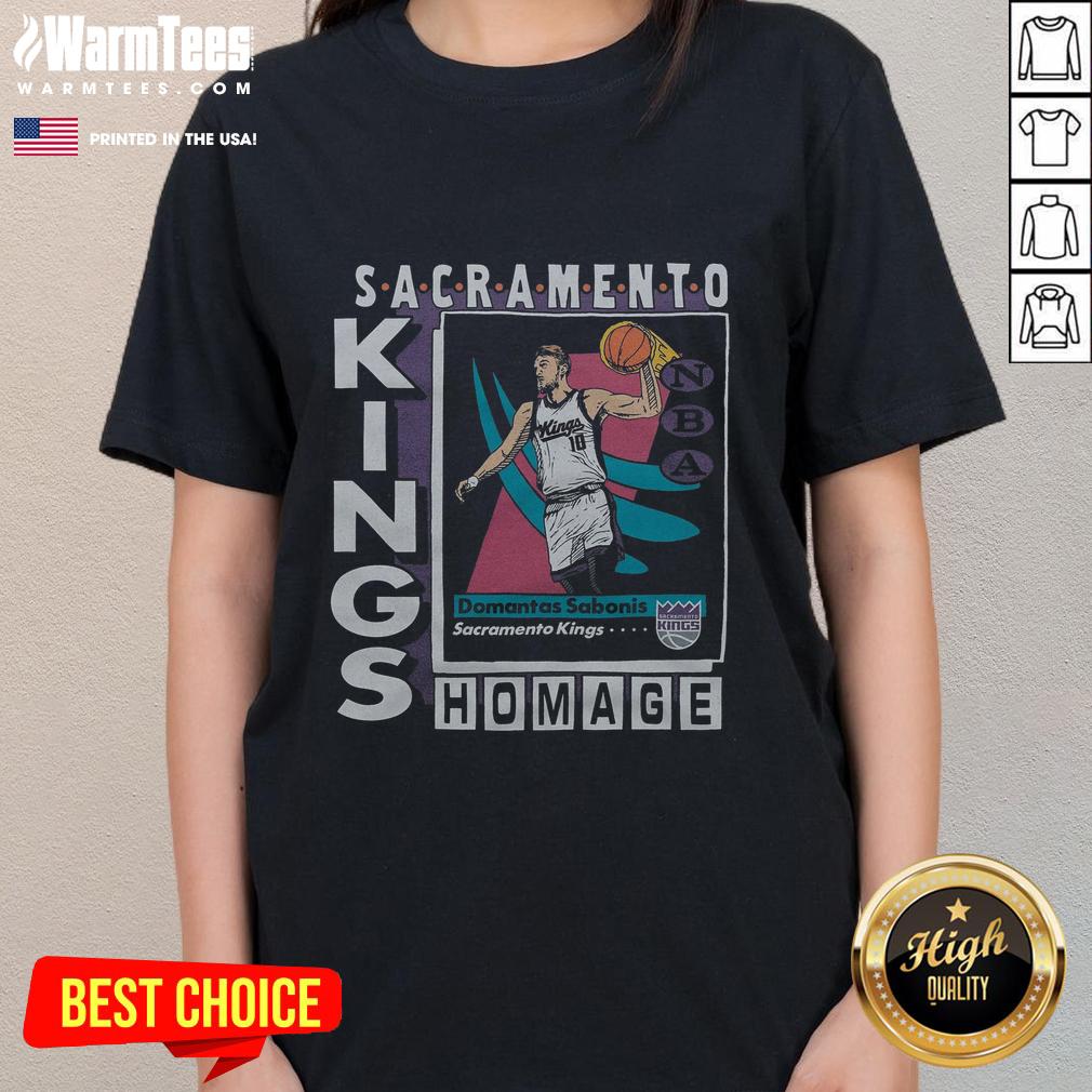 Awesome Sacramento Kings trading card featuring Domantas Sabonis on a stylish ladies tee, perfect for fans.