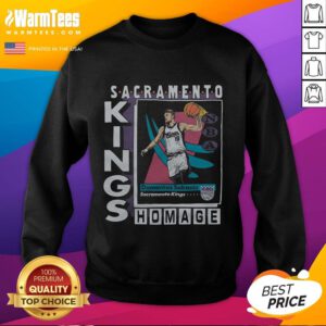 Alt Text: Awesome Sacramento Kings trading card sweatshirt featuring Domantas Sabonis, perfect for fans and collectors.