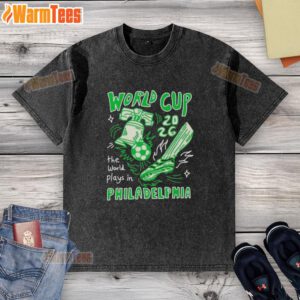 Awesome World Cup 2026 Philadelphia washed t-shirt featuring vibrant graphics celebrating the global soccer event.