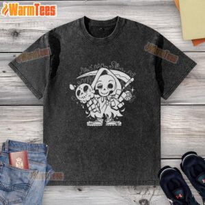 Alt Text: Cute Chill Reaper washed t-shirt featuring a playful reaper design, perfect for casual and stylish outfits.