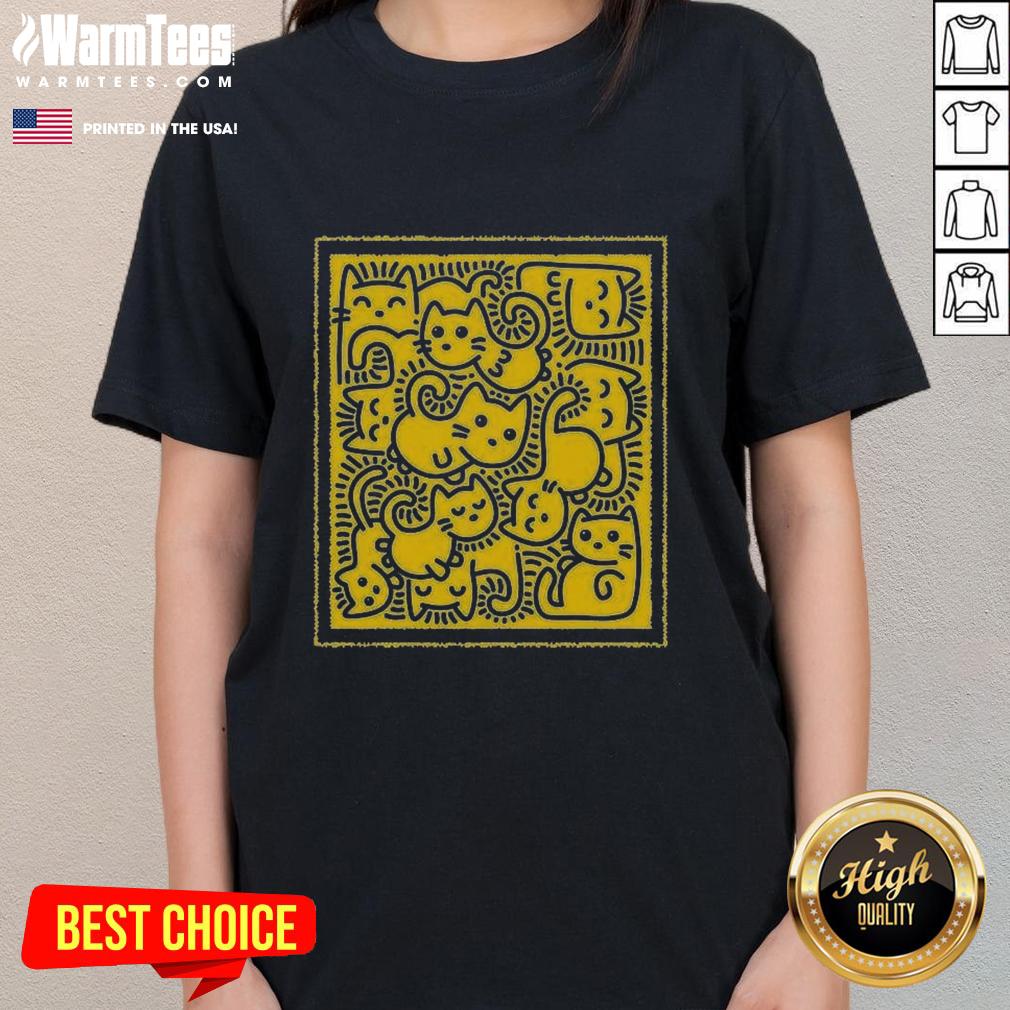 Cute Doodle Cats Ladies Tee featuring playful cat illustrations on a stylish women's t-shirt design.