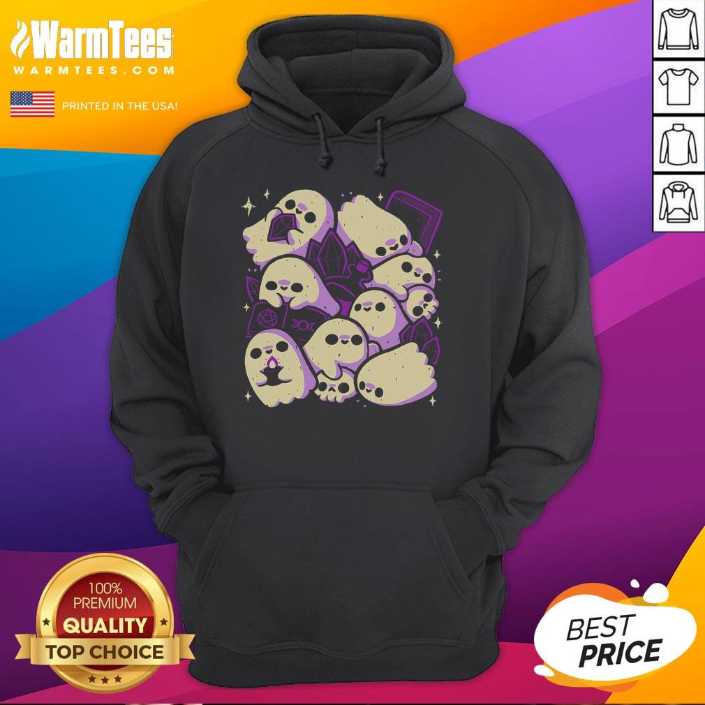 Alt Text: Cute spooky ghosts and witchcraft hoodie featuring playful designs perfect for Halloween festivities and cozy wear.