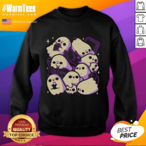 Alt Text: Cute spooky ghosts and witchcraft sweatshirt featuring playful designs perfect for Halloween and fall fashion.
