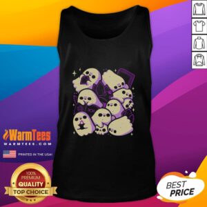 Cute spooky cute ghosts and witchcraft tank top design featuring playful ghosts and witch motifs in vibrant colors.