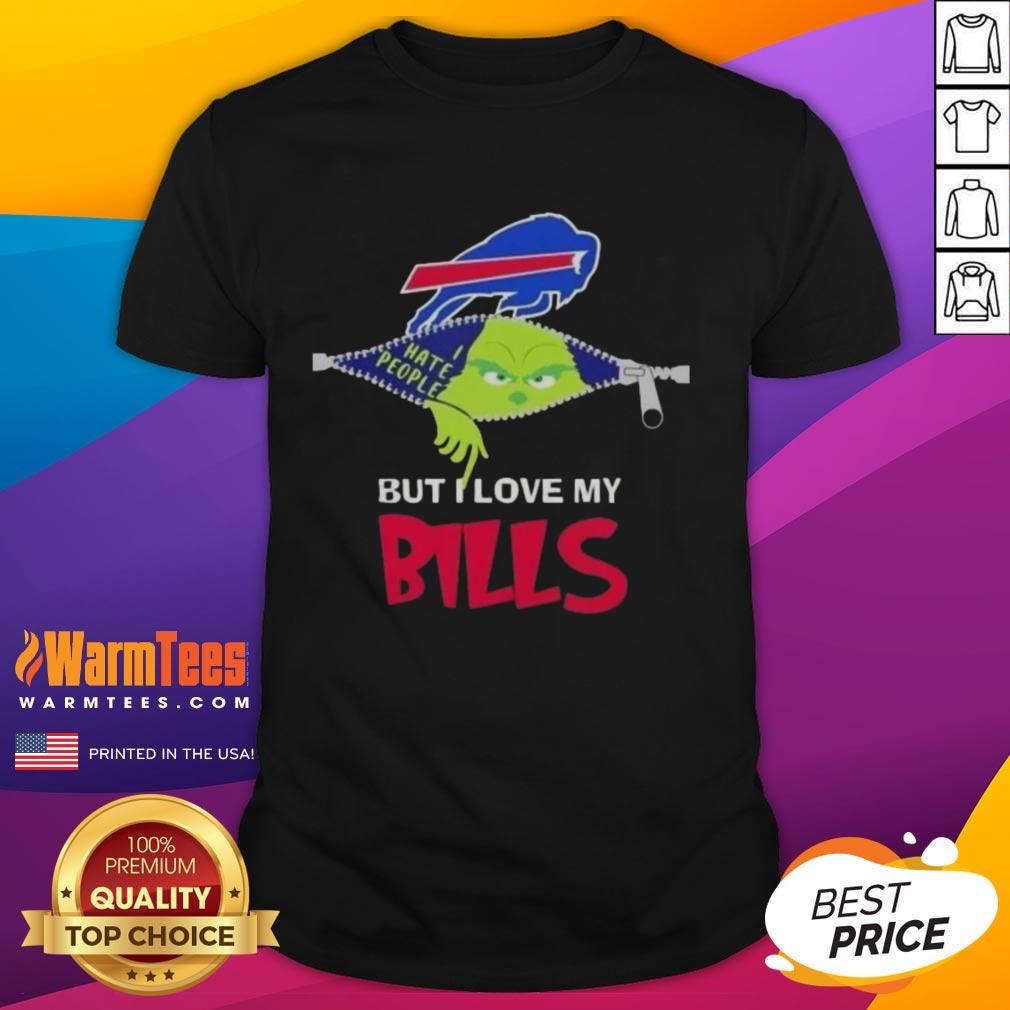 Funny Grinch Christmas T-shirt featuring a playful design with But I Love My Buffalo Bills slogan for holiday cheer.