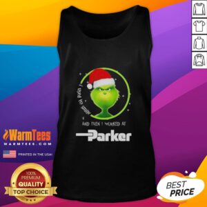 Funny Grinch Christmas tank top featuring the phrase I used to smile and then I worked at Parker Hannifin in vibrant colors.