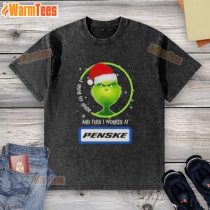 Funny Grinch Christmas t-shirt with the phrase I Used To Smile And Then I Worked At Penske Corporation.