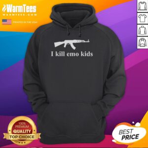 Funny Gun I Kill Emo Kids Hoodie featuring a humorous graphic design and vibrant colors, perfect for edgy fashion lovers.