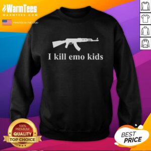 Funny Gun I Kill Emo Kids Sweatshirt featuring a humorous graphic design and a cozy fit for casual wear.