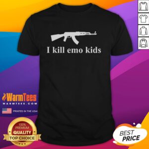 Funny Gun I Kill Emo Kids T-Shirt design featuring bold text and playful graphics for a humorous twist on fashion.