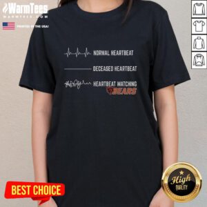 Alt Text: Funny heartbeat graphic on a Chicago Bears ladies tee, showcasing team spirit and humor for female fans.