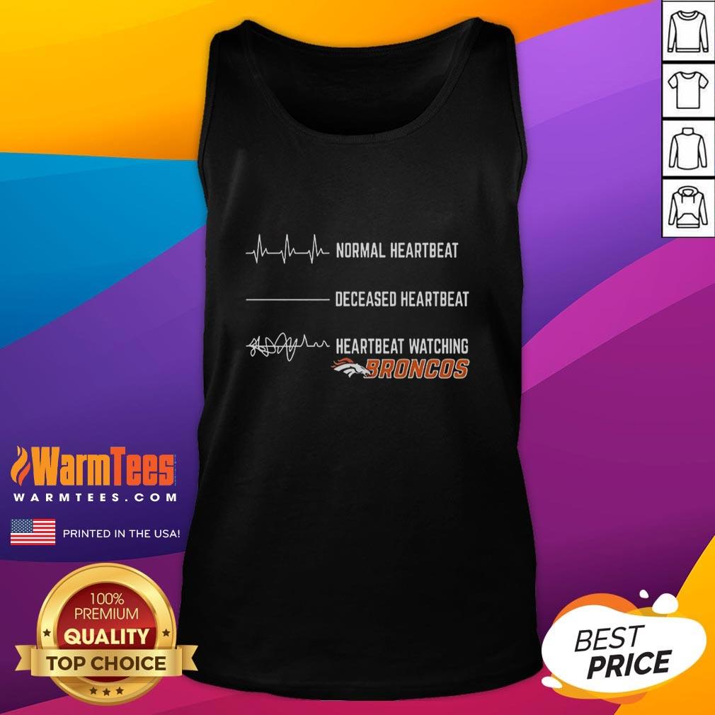 Alt Text: Funny heartbeat graphic on a Denver Broncos tank top, perfect for fans showing team spirit in style.