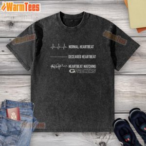 Funny Heartbeat Watching Green Bay Packers washed t-shirt featuring a heartbeat graphic and team colors.