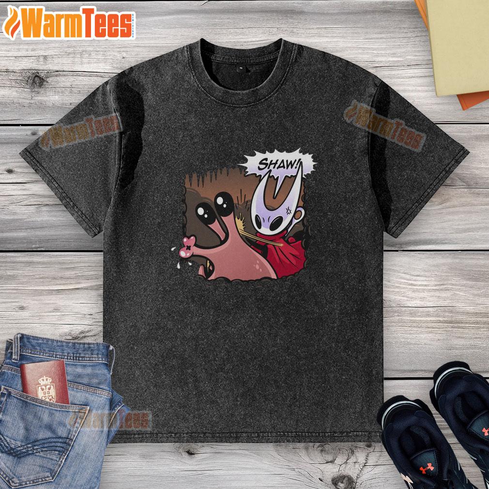 Funny Hollow Knight Silksong Nuu slap design on a washed T-shirt, perfect for gamers and fans of the series.