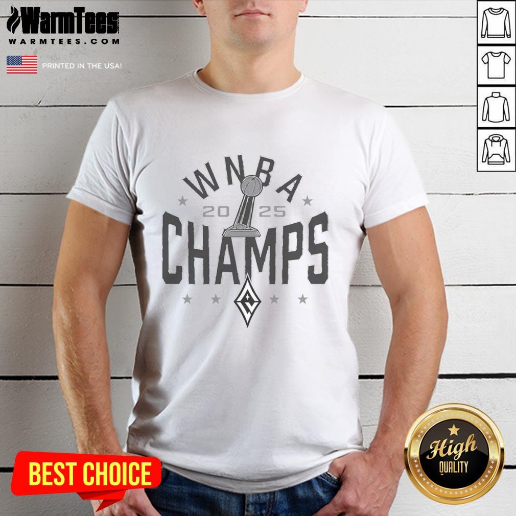 Alt Text: 2025 WNBA Champs Las Vegas Aces trophy logo T-shirt showcasing team pride and championship celebration.