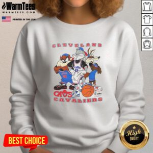 Good Cleveland Cavaliers NBA X Looney Tunes cartoon characters sweatshirt featuring vibrant designs and team logos.