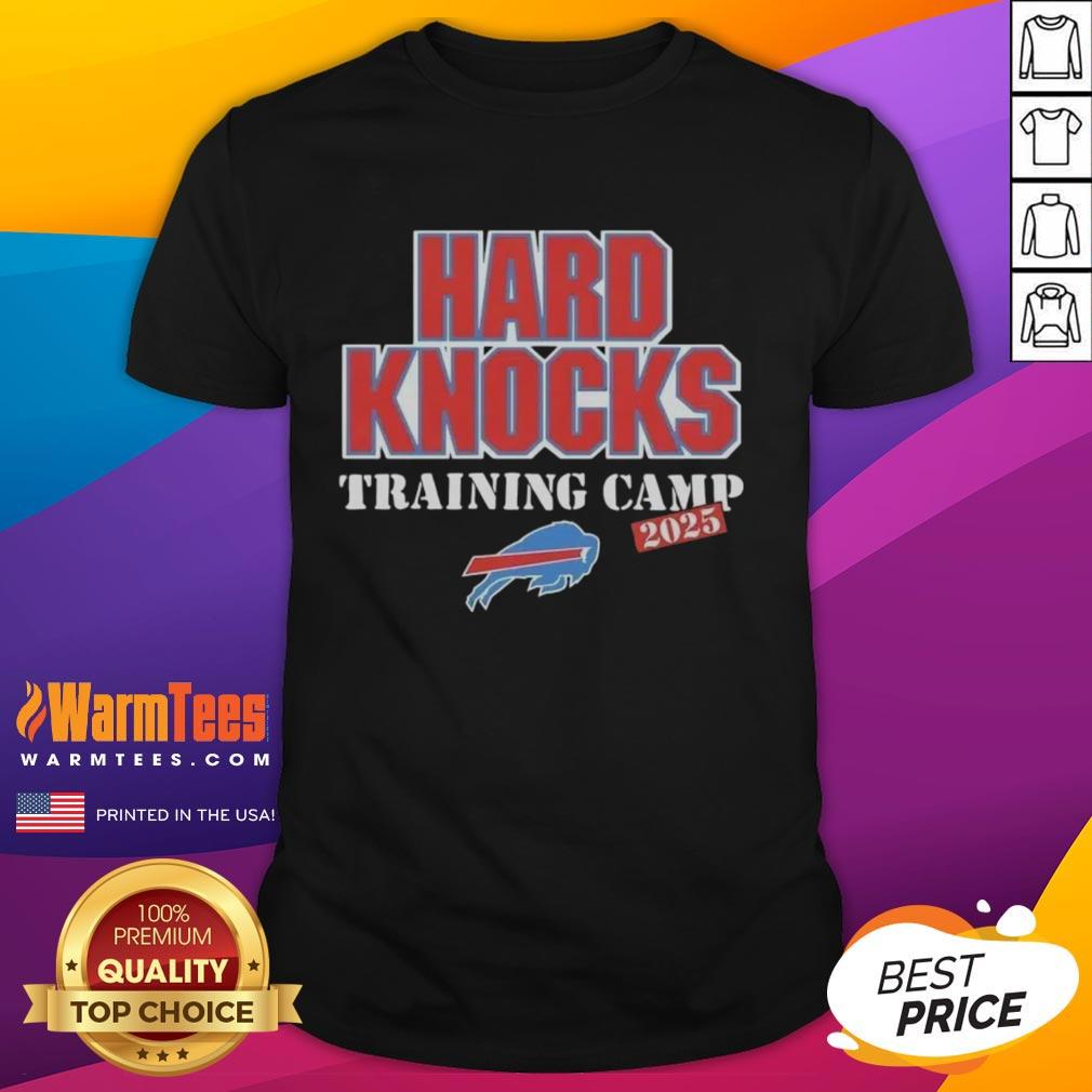 Buffalo Bills 2025 T-Shirt featuring 'Good Hard Knocks Training Camp' design, perfect for fans and training enthusiasts.