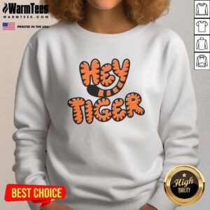 Good Hey Tiger bubble letter sweatshirt in vibrant colors, perfect for casual wear and trendy outfit styles.