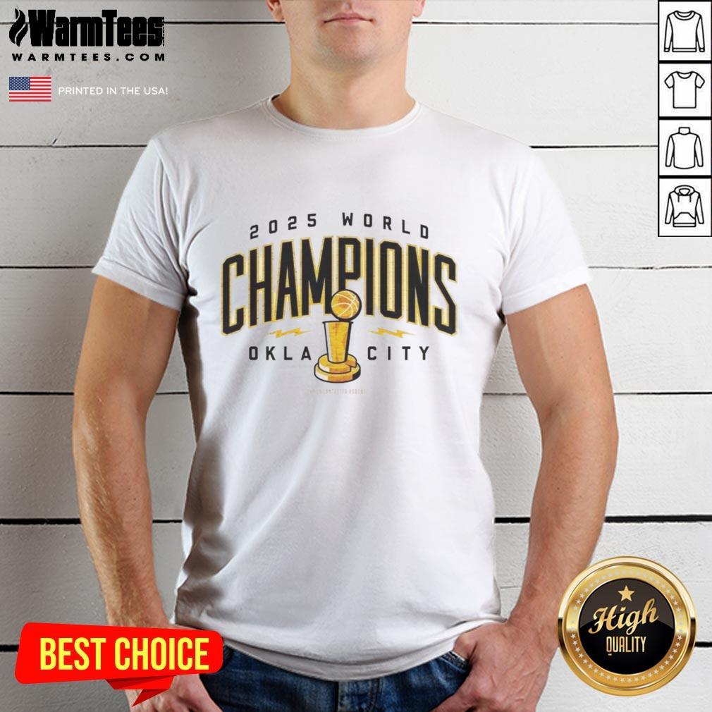 Good OKC Thunder NBA Champions 2025 Oklahoma City trophy T-shirt featuring team colors and logo for fans.