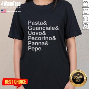 Delicious pasta with guanciale, uovo, pecorino, panna, and pepe on a stylish ladies tee design.