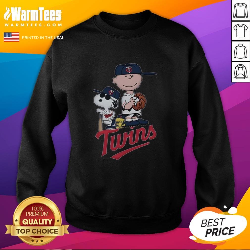 Good Peanuts characters on a Minnesota Twins sweatshirt, showcasing a fun baseball-themed design perfect for fans.