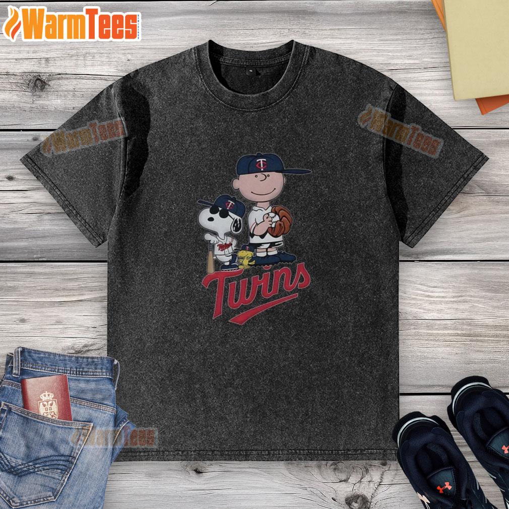 Good Peanuts characters on a Minnesota Twins washed t-shirt, perfect for fans and casual wear.