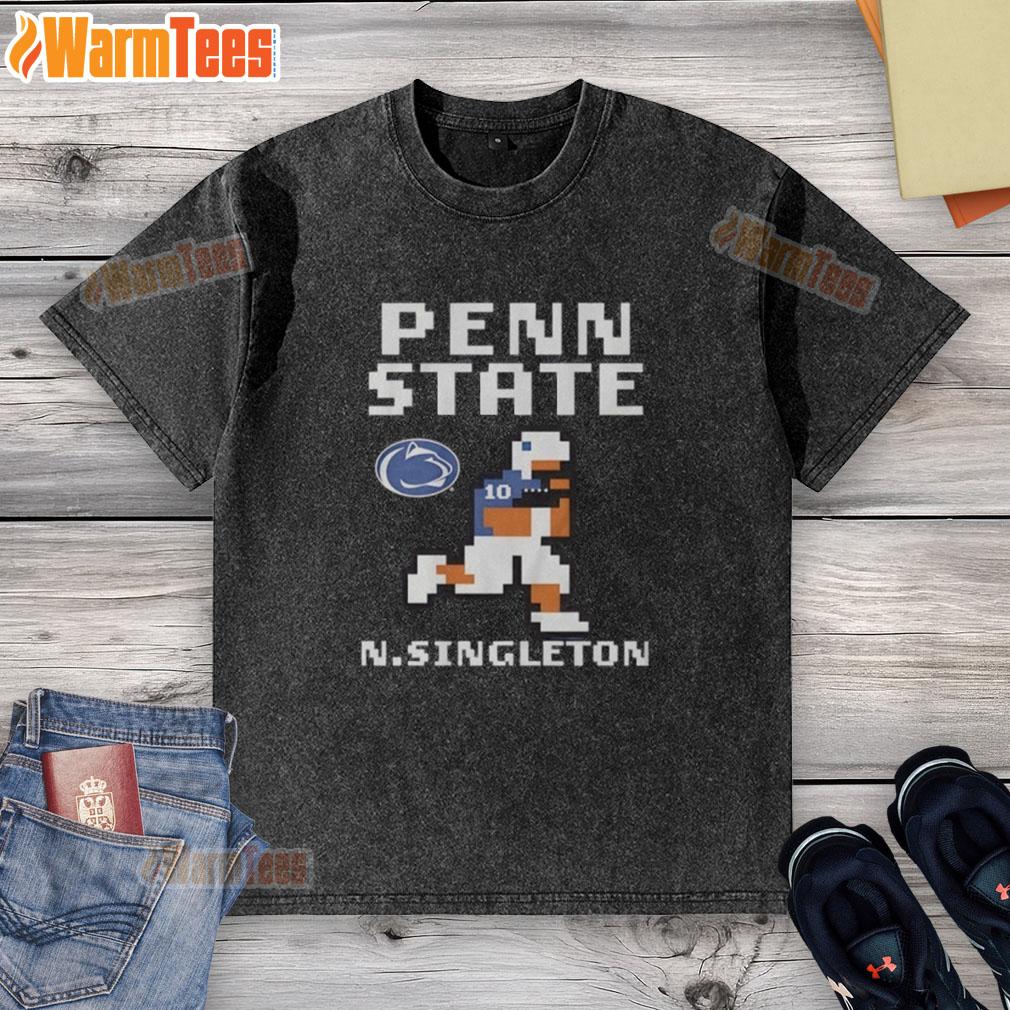Good Penn State Nittany Lions Nicholas Singleton football washed t-shirt in blue, perfect for game day or casual wear.