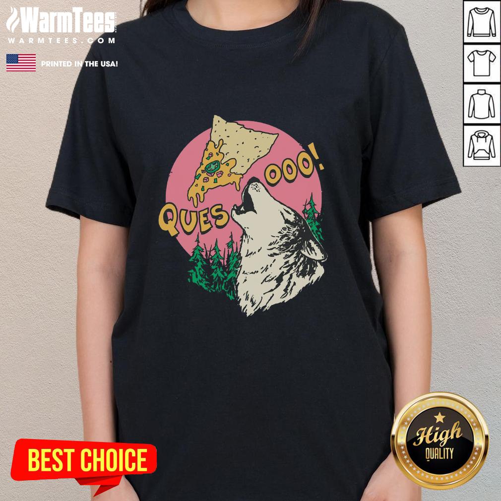 Good Queso Lupus Wolf Pizza Ladies Tee featuring a playful wolf graphic and pizza design for trendy casual wear.