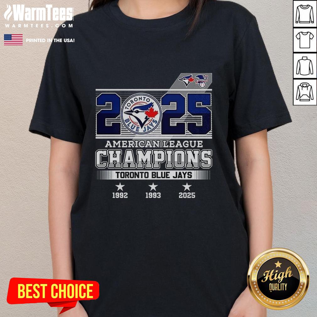 1992-1993 Toronto Blue Jays American League Champions ladies tee, celebrating baseball history and team pride.