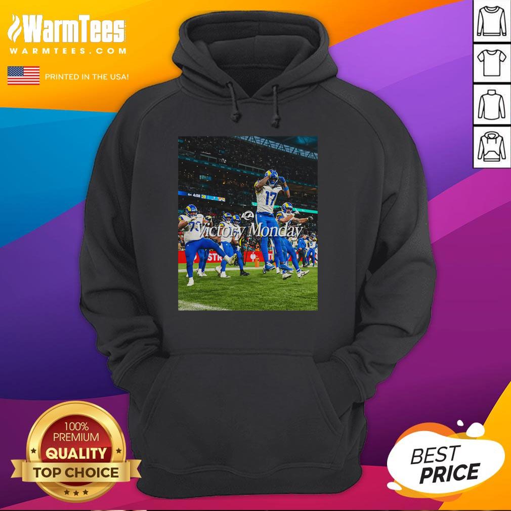 Hot Los Angeles Rams Victory Monday Hoodie featuring bold team colors and logo, perfect for celebrating game day.
