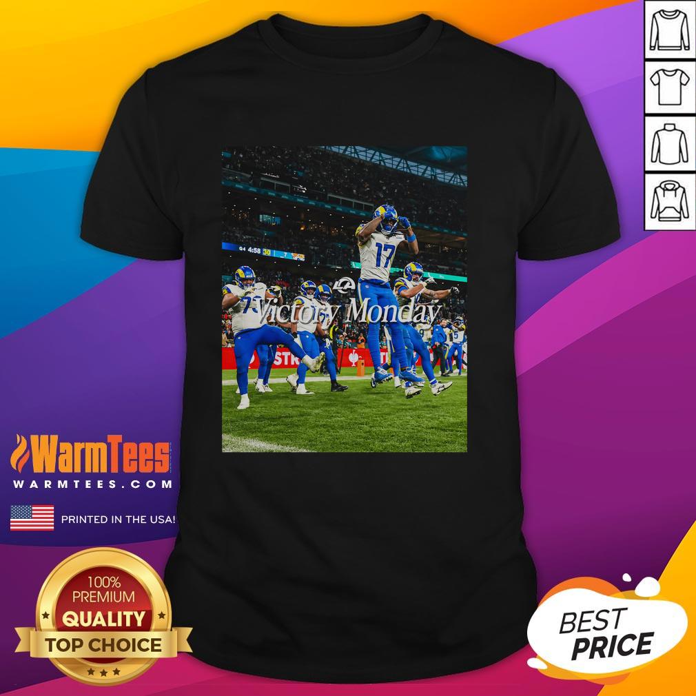 Hot Los Angeles Rams Victory Monday T-Shirt featuring bold team logo and vibrant colors, perfect for fans celebrating a win.